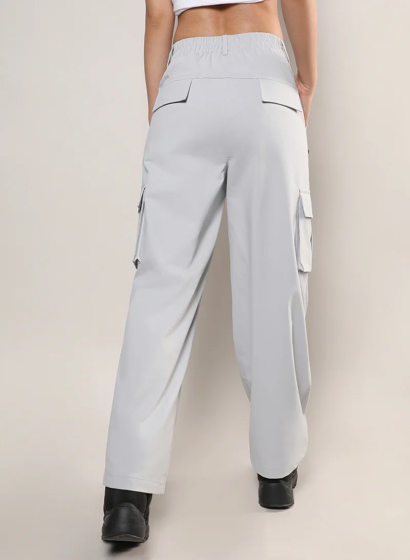 Pinacolada  Women's Moon Grey Straight Fit Cargo Trousers For Casual Wear | 6 Pockets | High-Rise | Button Closure | Cargo Pants Designed With Comfortable Fit For Woman & Girls for Women | Best Price UAE